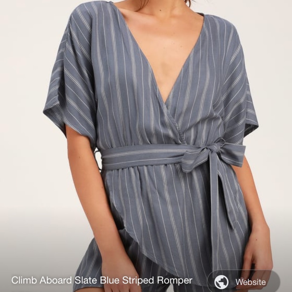 NWT LULUS Climb aboard slate blue striped romper